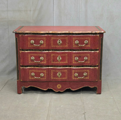 Vintage Theodore Alexander Red Leather Wrapped Serpentine Chest of Drawers