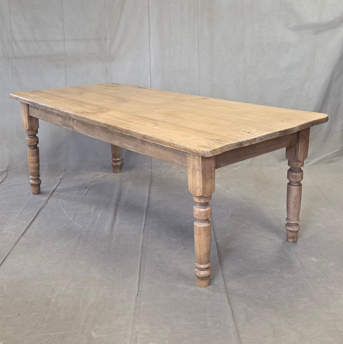 Antique 1920s English Weathered Pine Farmhouse 7' Long Kitchen or Dining Table