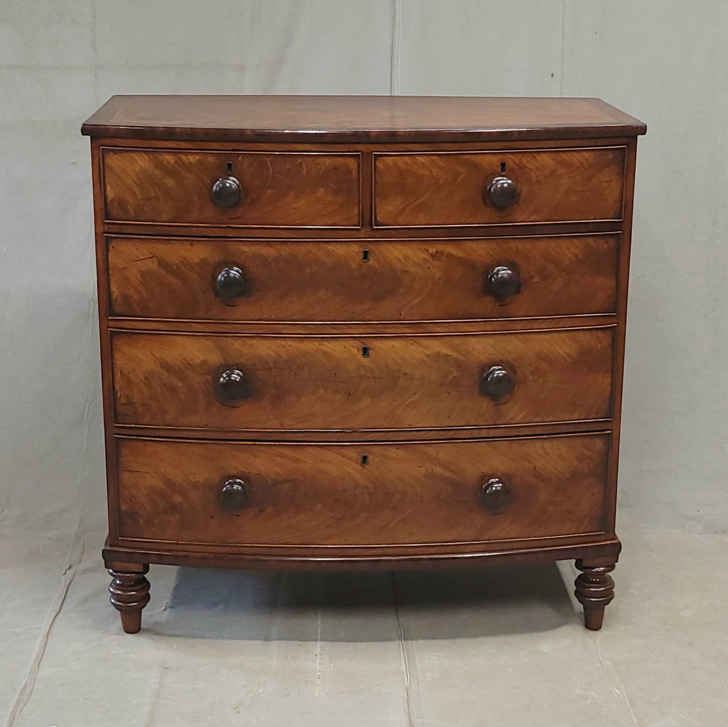 Antique English Edwardian Figured Mahogany Dresser With Original Knobs