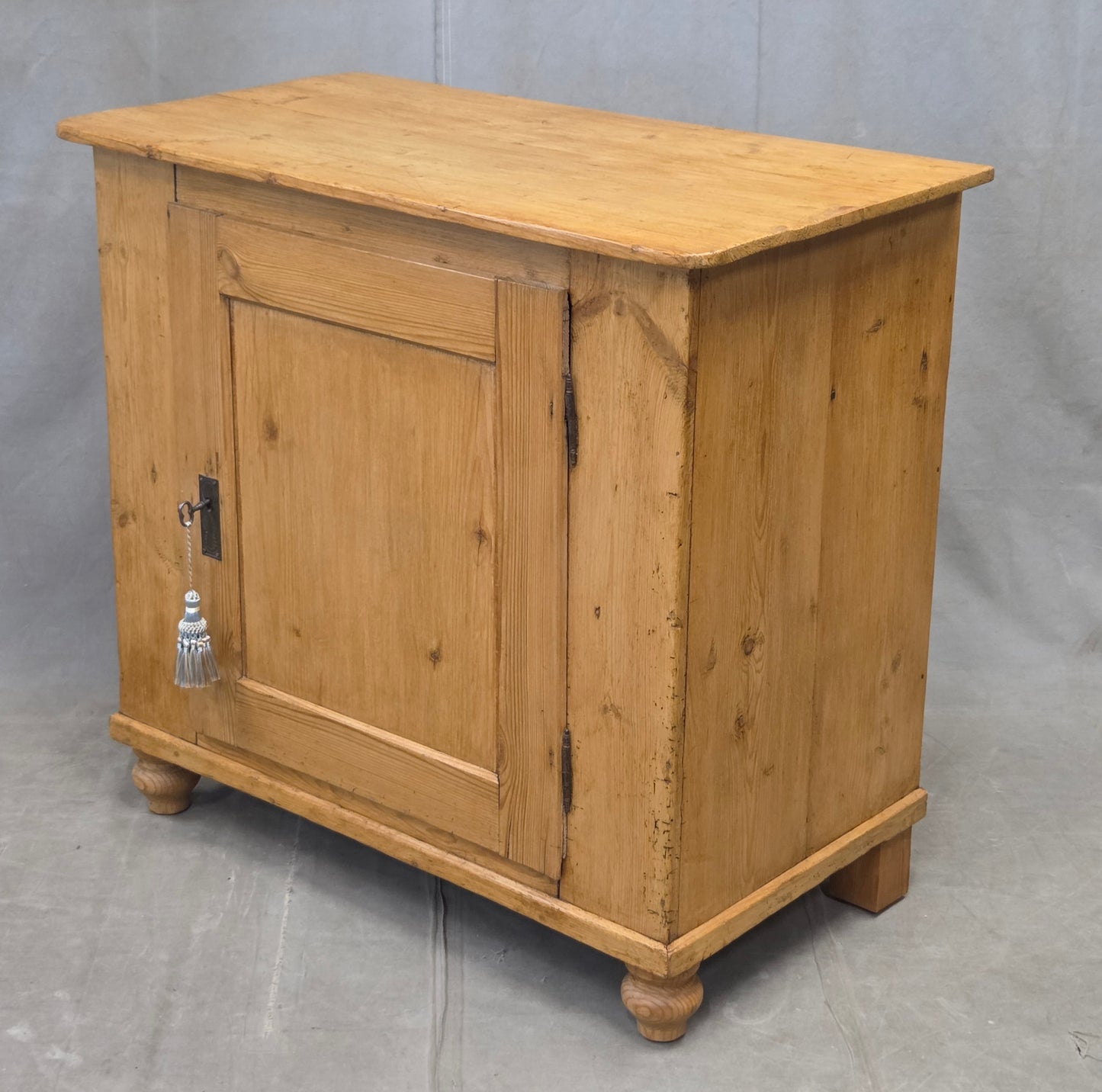 Antique English Pine Single Door Cupboard with Working Key and Original Hardware