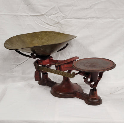 Antique 19th Century John Chatillon & Sons Painted Red Cast Iron and Brass Scale