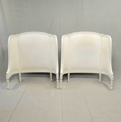 Pair of Antique French Curved Twin Headboards With Ivory Sateen Upholstery