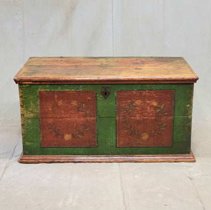 Antique Eastern European Pine Blanket Chest With Original Paint