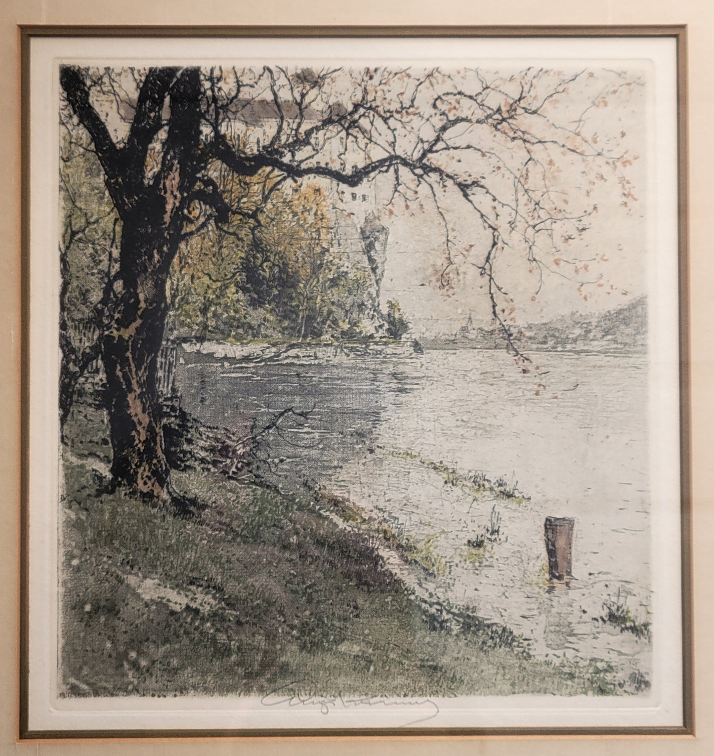 Etching of Persenberg Castle (Austria) by Luigi Kasimir (1881-1962)