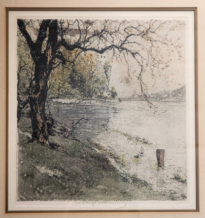 Etching of Persenberg Castle (Austria) by Luigi Kasimir (1881-1962)