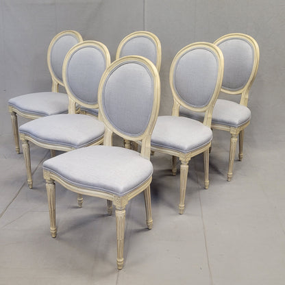 Vintage Baker Furniture French Louis XVI Painted Dining Chairs Reupholstered - Set of 6