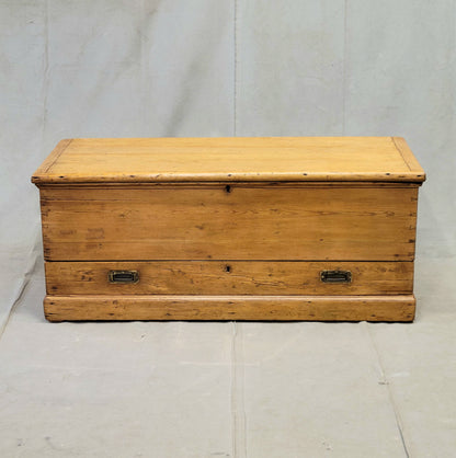 Antique English Pine Blanket Chest With Drawer