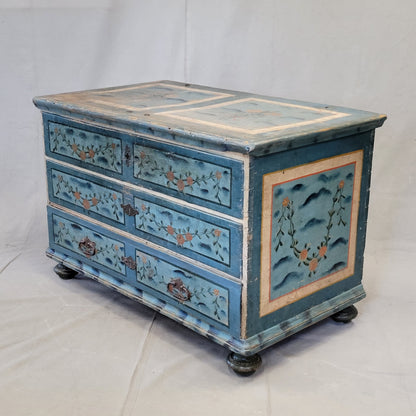 Antique 19th Century Scandinavian Blanket Chest With Drawer and Original Blue Paint