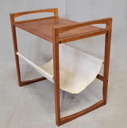 Mid-Century Modern 1960s Sika Mobler (Denmark) Teak Side Table With Linen Magazine Sling