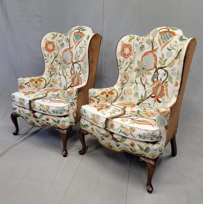 Vintage Woodmark Mary Webb Wood "Tree of Life" Wingback Chairs - a Pair