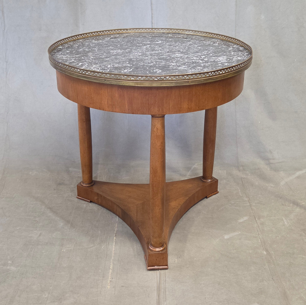 Antique 1930s French Empire or Art Deco Cherry Guéridon Table with Black Marble