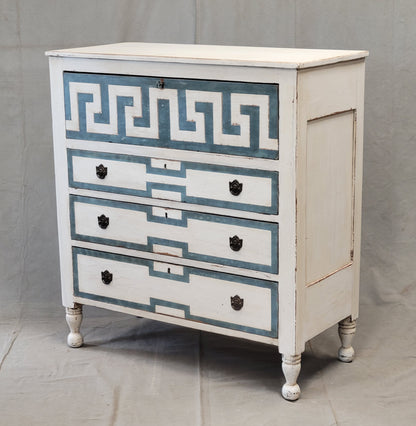 Antique English Painted Dresser Chest of Drawers With Greek Key Motif