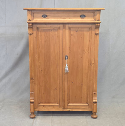 Vintage German Natural Pine Tall Cabinet Cupboard