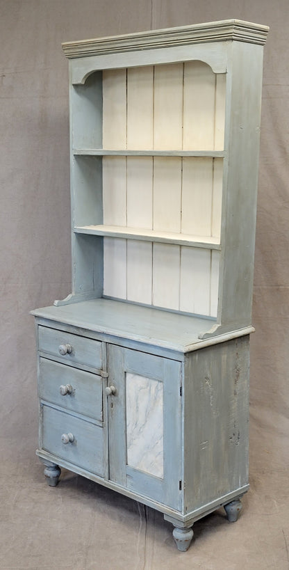 Antique Swedish Blue Faux Marble Painted Pine China Hutch