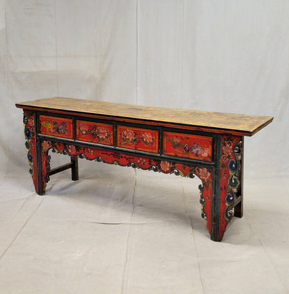 Antique Early 19th Century Chinese Red Lacquer Altar / Console Table