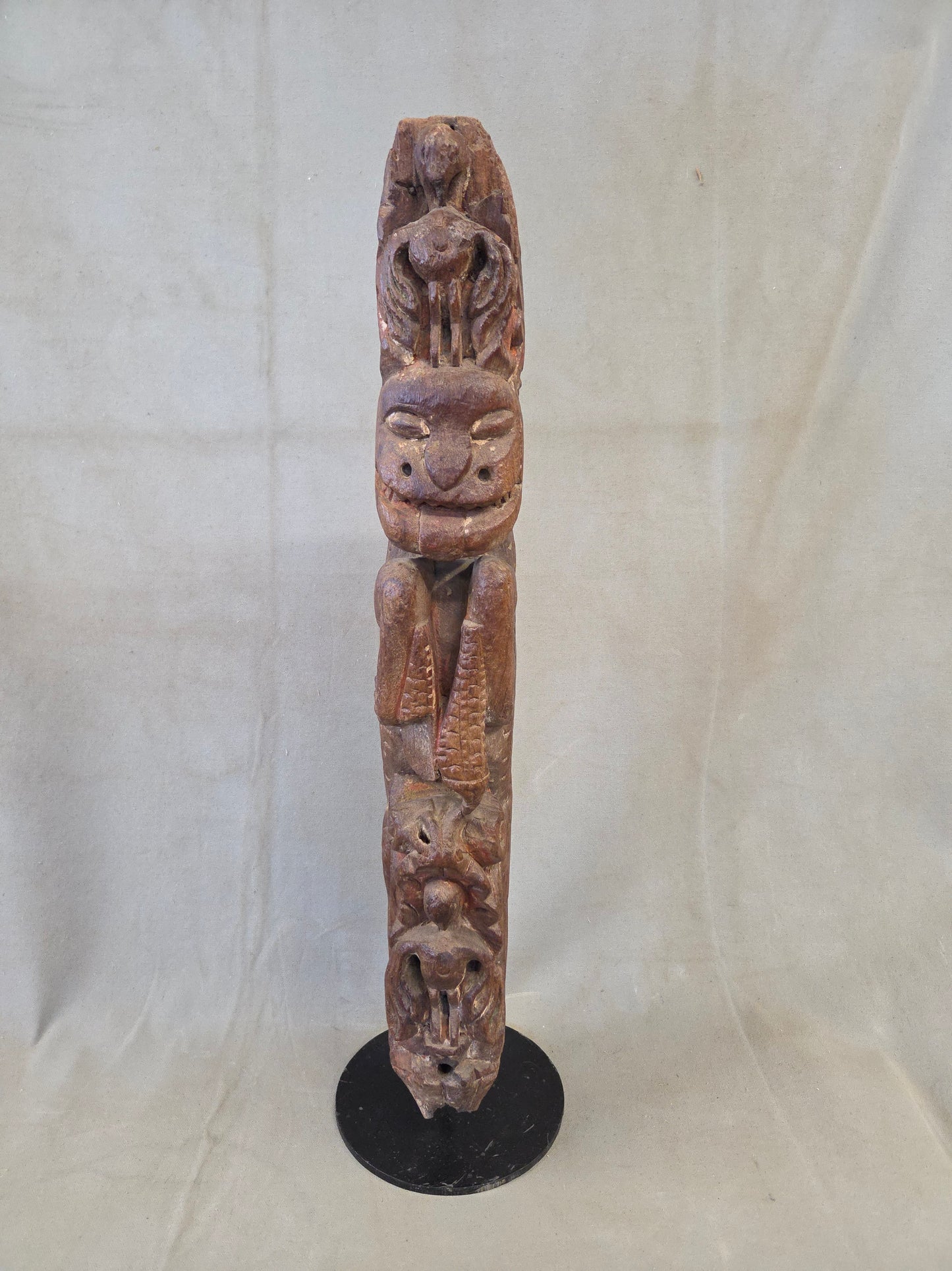 Antique Indian Hand Carved Naga Architectural Remnant on a Custom Metal Stand
