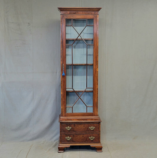 Antique English Mahogany Single Glass Door 2-piece Curio Display Cabinet