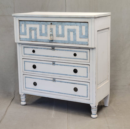 Antique English Painted Dresser Chest of Drawers With Greek Key Motif