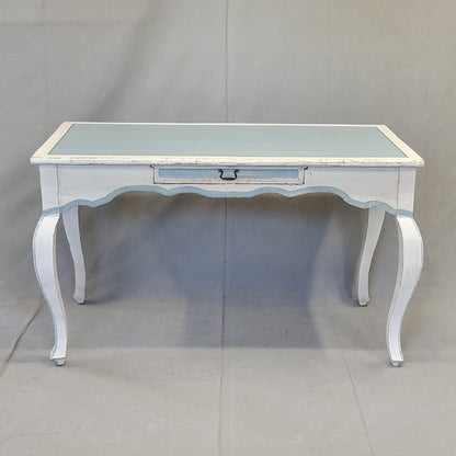 Vintage Pine French Style Painted Blue and White Desk