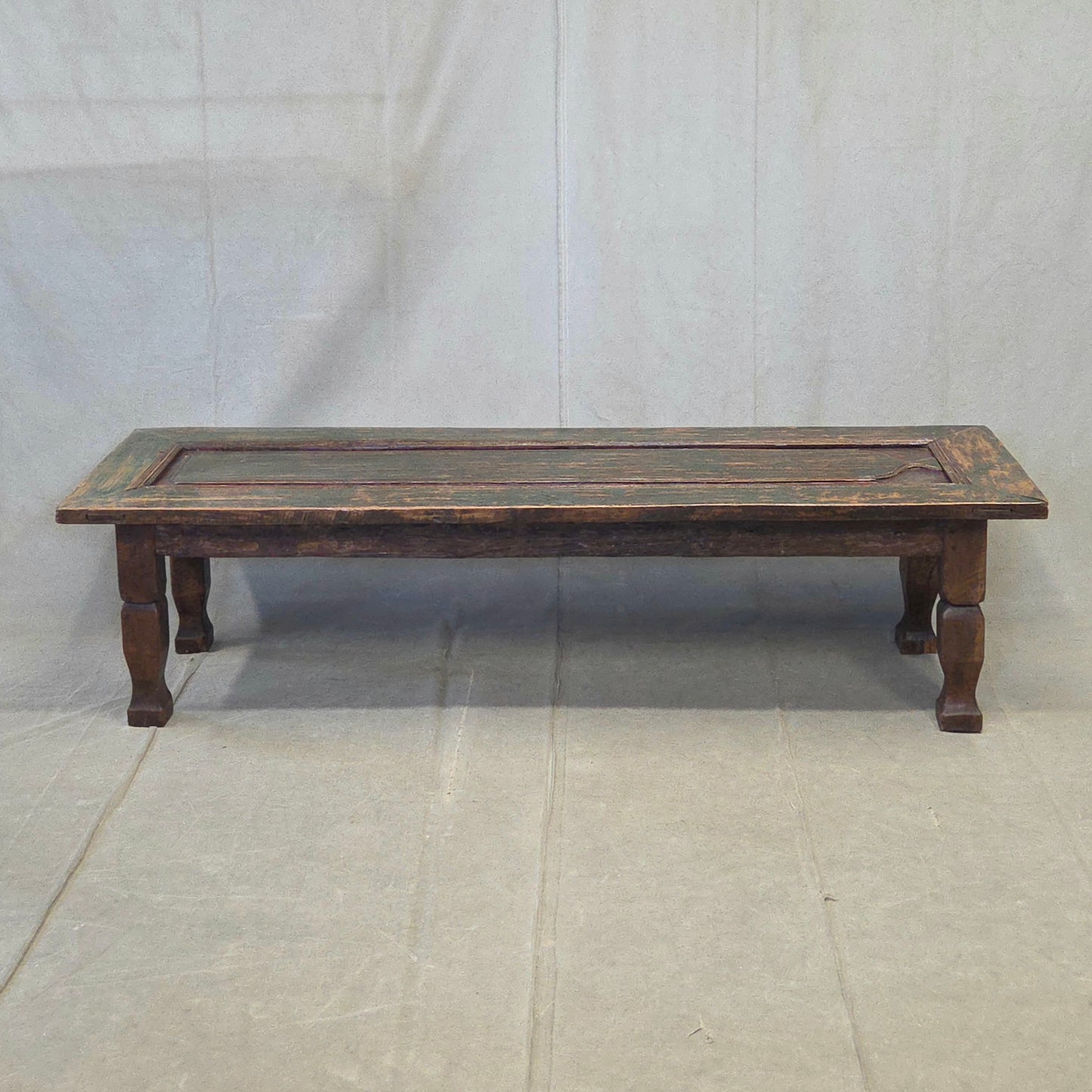 Vintage Teak Coffee Table Made From an Old Reclaimed Door With Green Paint