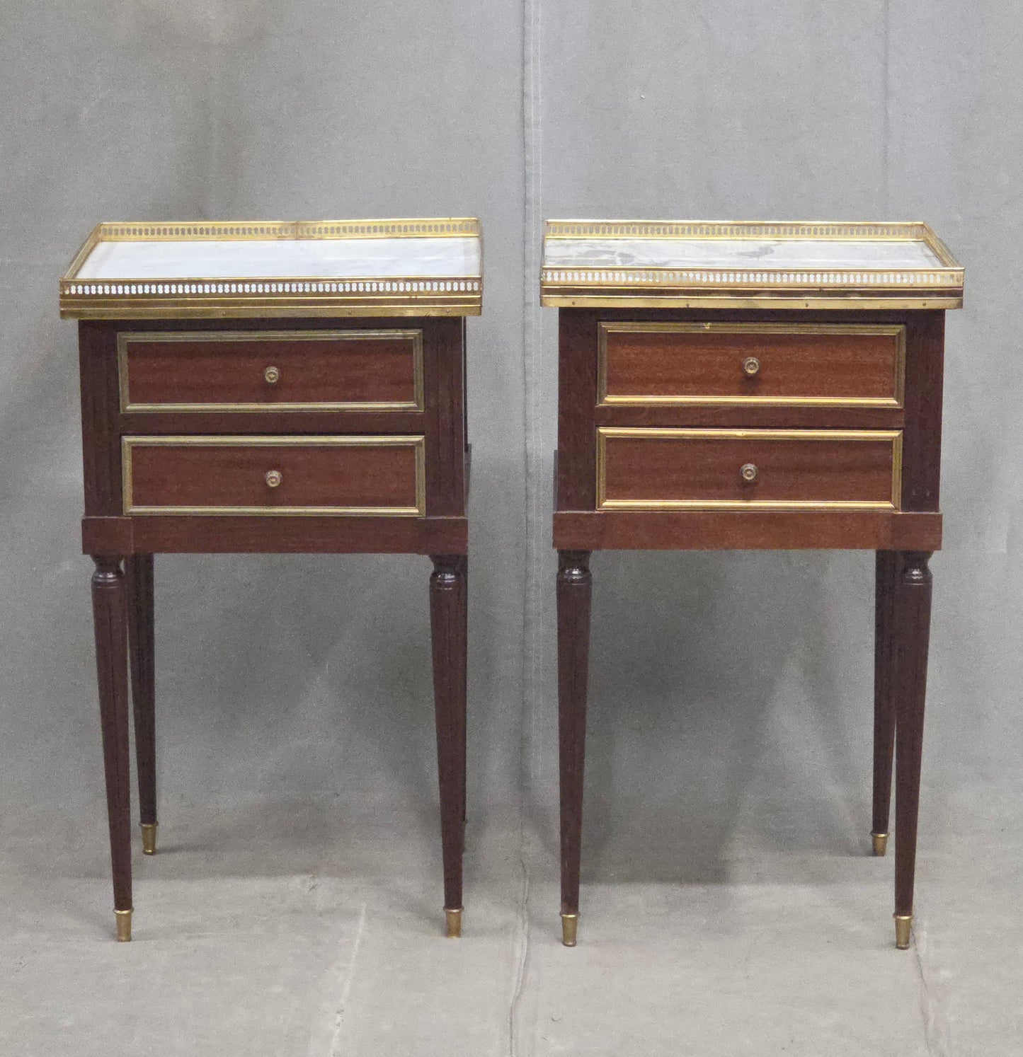 Vintage Mahogany and Marble Spanish Nightstands With Brass Ormolu - A Pair