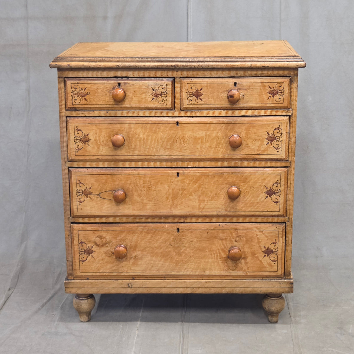 Antique Late 19th Century English Pine Faux Bois Maple Chest of Drawers