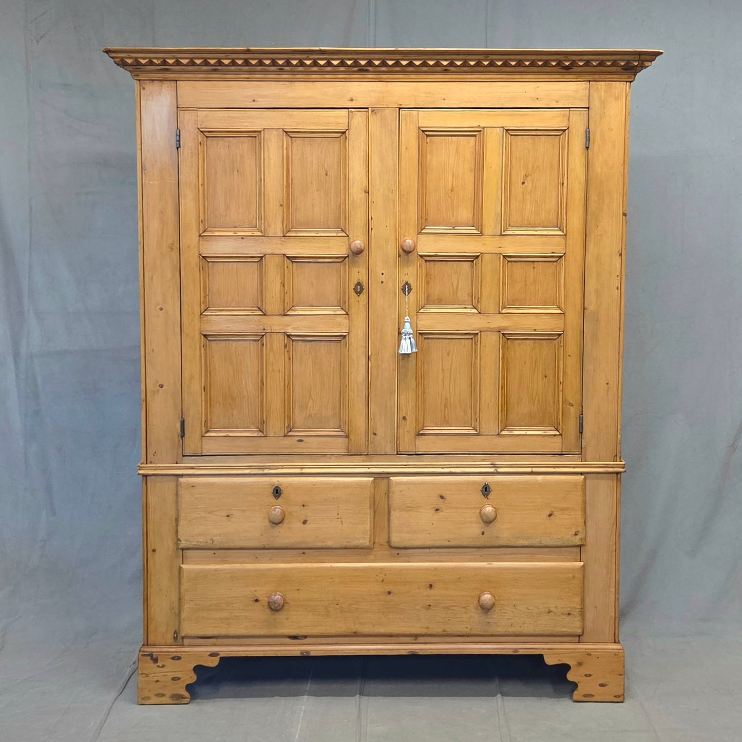 Antique 19th Century Irish Scrubbed Pine Linen Press Cabinet
