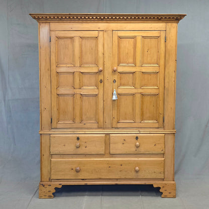Antique 19th Century Irish Scrubbed Pine Linen Press Cabinet