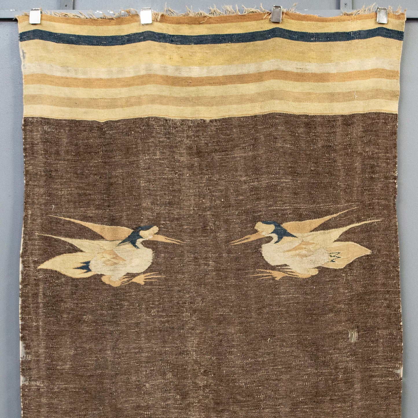 Antique Mongolian Handwoven Wool Blanket with Cranes