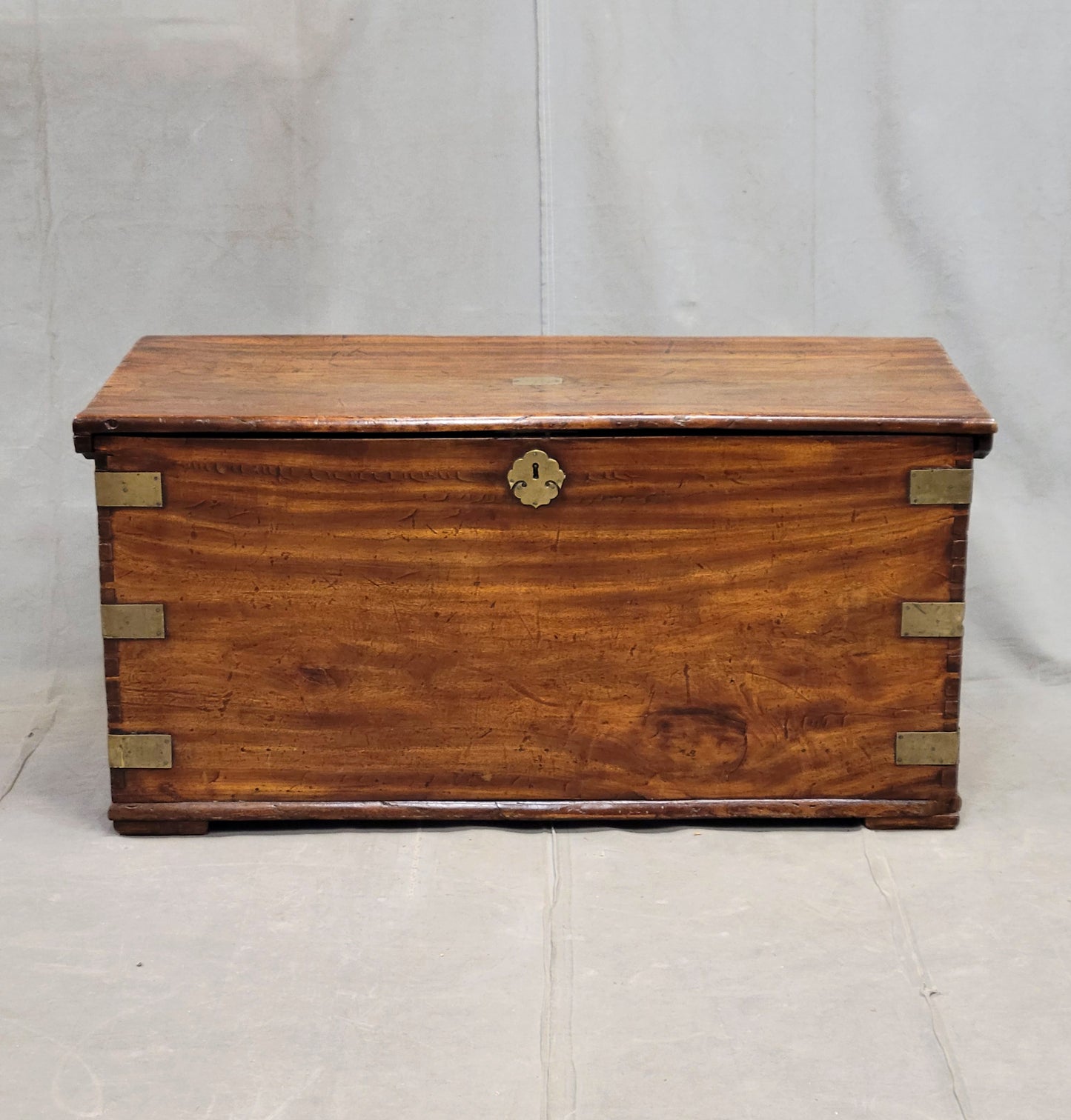 Antique British Colonial Hardwood and Brass Monogrammed Travel Trunk