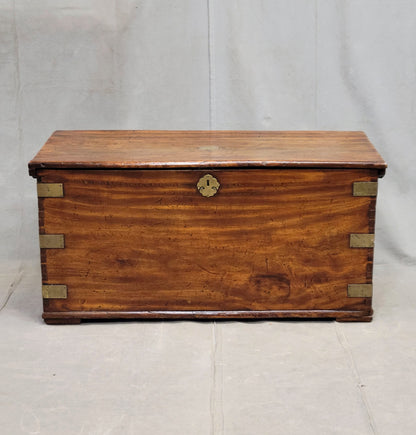 Antique British Colonial Hardwood and Brass Monogrammed Travel Trunk