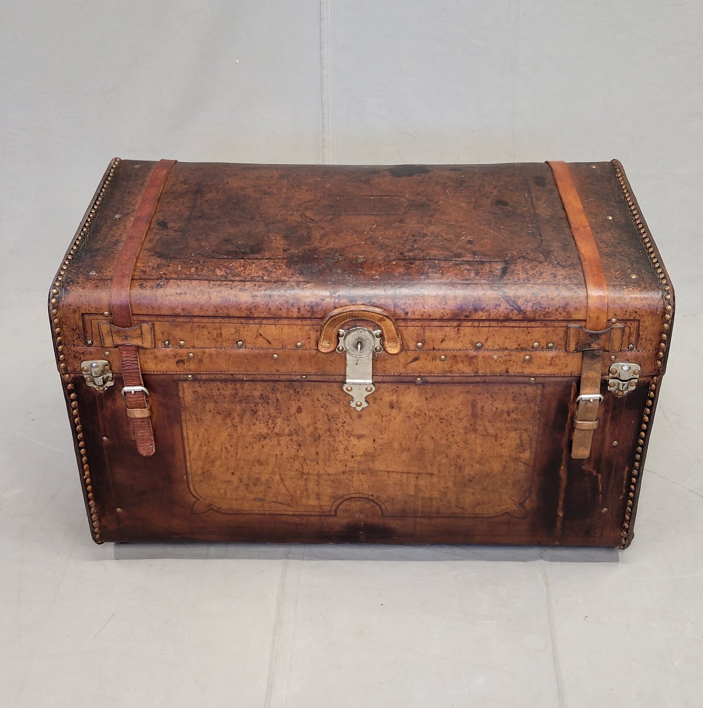 Antique Circa 1875 Sole Leather Clad Western Trunk