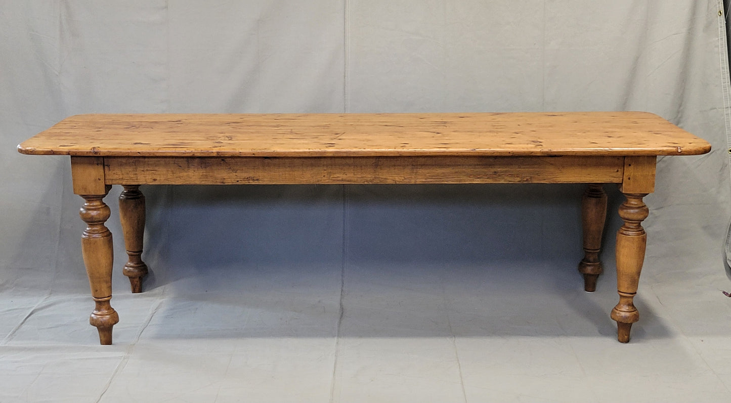 Vintage English Rustic Pine 8' Long Farmhouse Dining Table