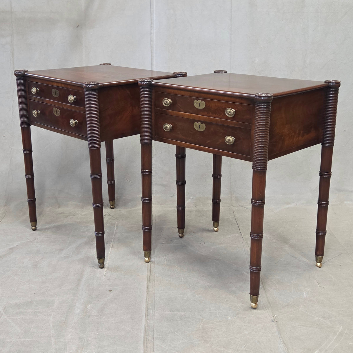 Antique Mahogany Federal Style Nightstands with Interior Slant Desk - a Pair