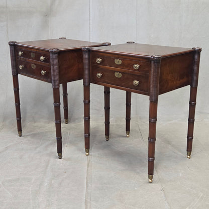 Antique Mahogany Federal Style Nightstands with Interior Slant Desk - a Pair