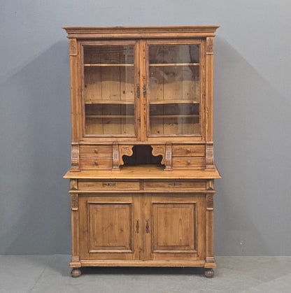 Antique Eastern European Pine Stepback China Cabinet Sideboard Hutch