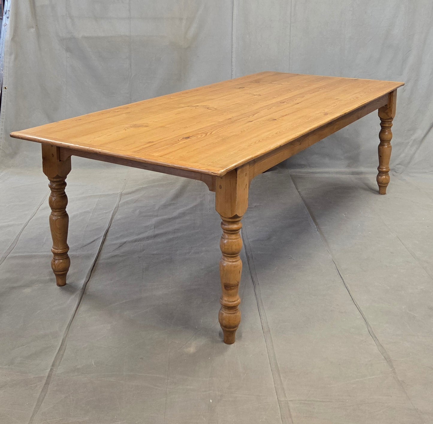 Vintage English Pine Rustic Turned Leg 8' Long Dining Farmhouse Table