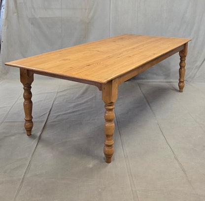 Vintage English Pine Rustic Turned Leg 8' Long Dining Farmhouse Table