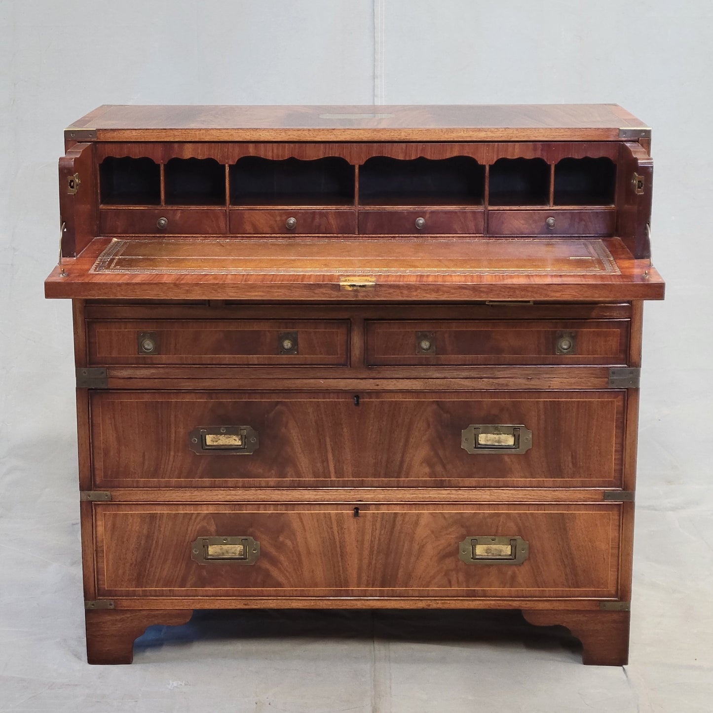 Vintage English Mahogany Campaign Butler's Chest of Drawers With Desk (RL)