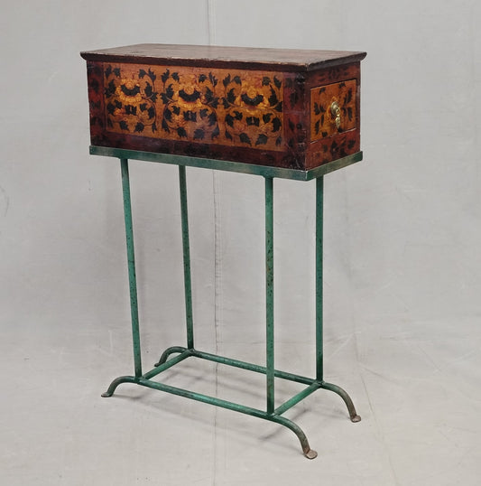 Antique Tibetan Lacquer Altar Box With Drawer on a Modern Steel Stand / Console Table (RL)