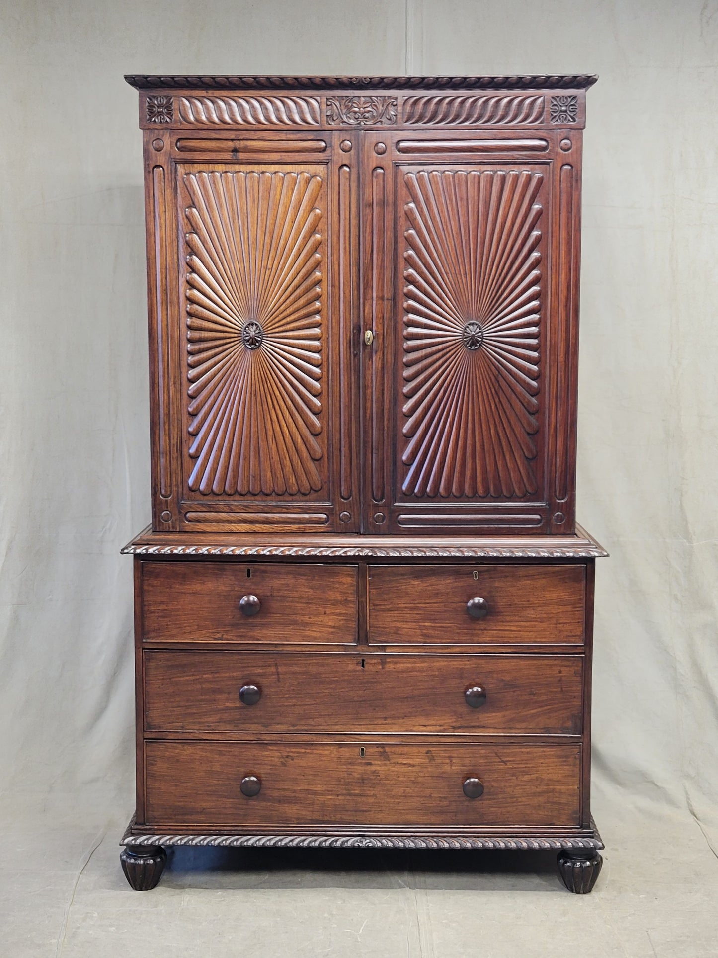Antique 19th Century Anglo-Indian British Colonial Rosewood Linen Press Cabinet
