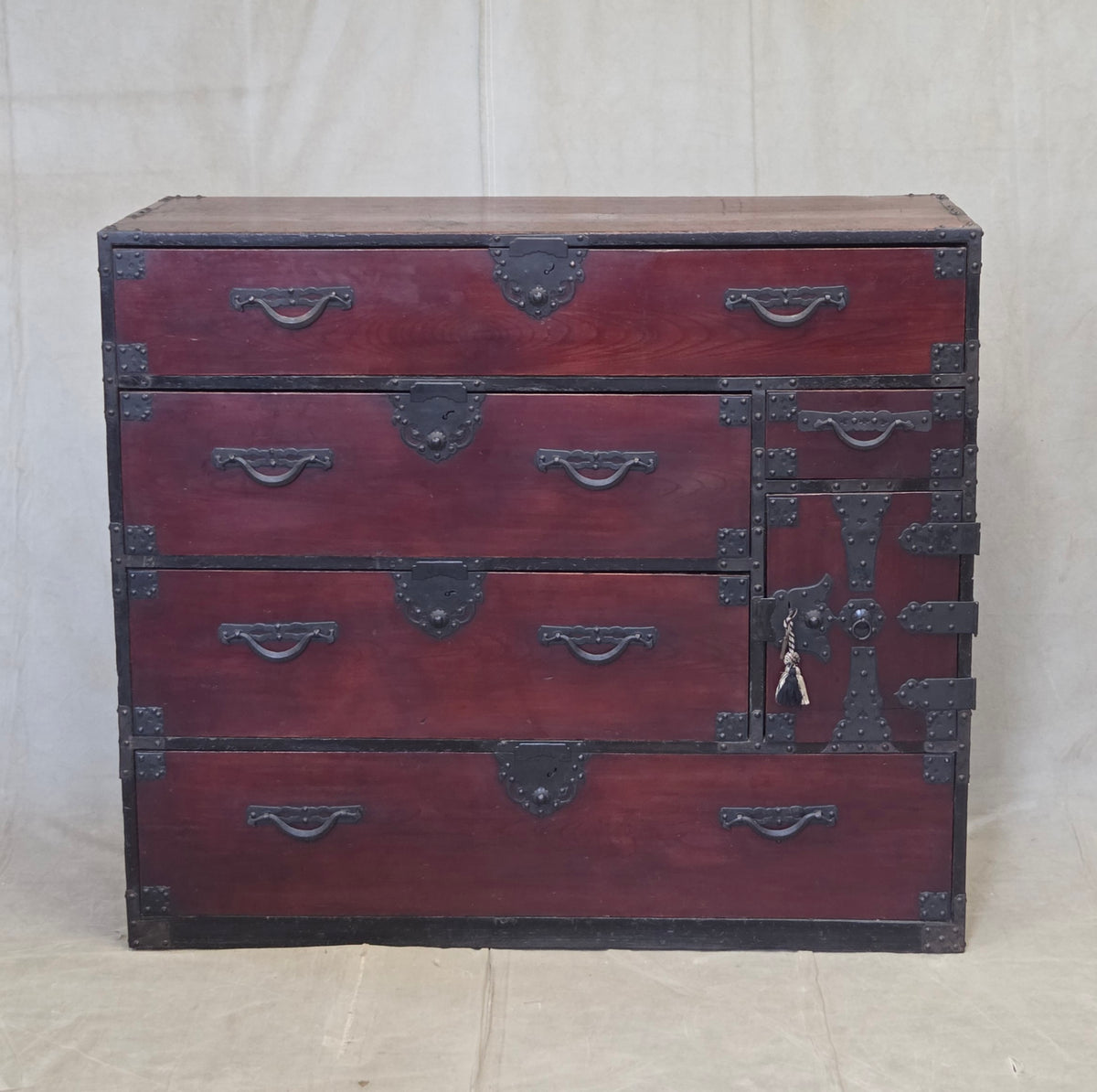 Antique Early 1900s Meiji Period Japanese Pine/Elm Tansu Chest With Iron Hardware