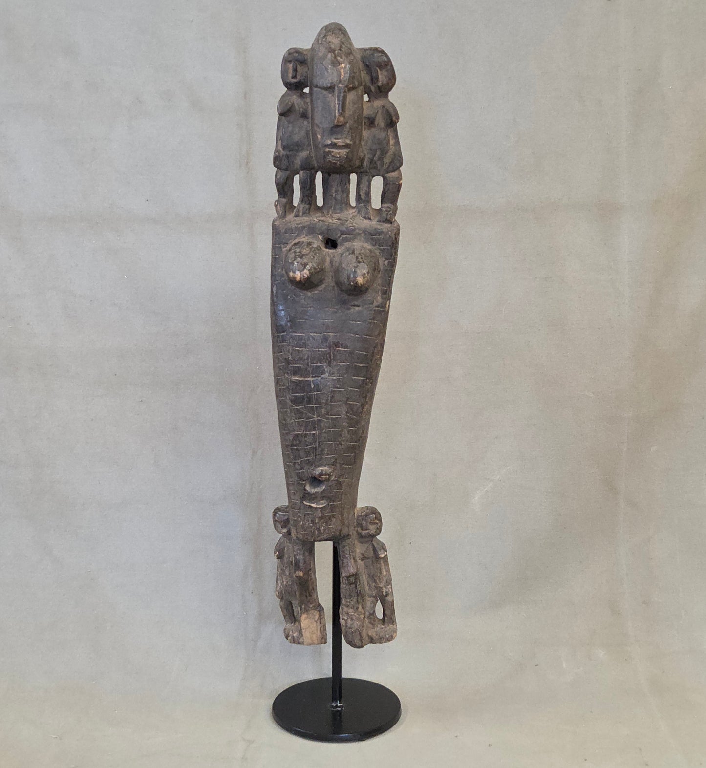 Vintage African Dogon Carved Figural Doorway Latch on a Custom Metal Stand