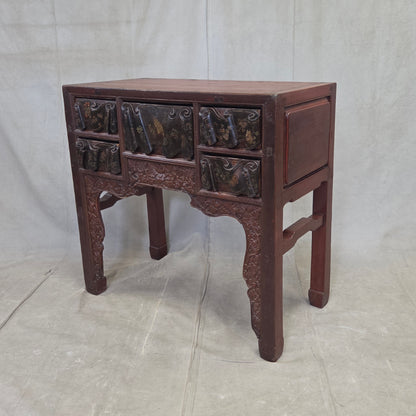 Antique Chinese Qing Dynasty Lacquer Side Table with Birds and Flowers