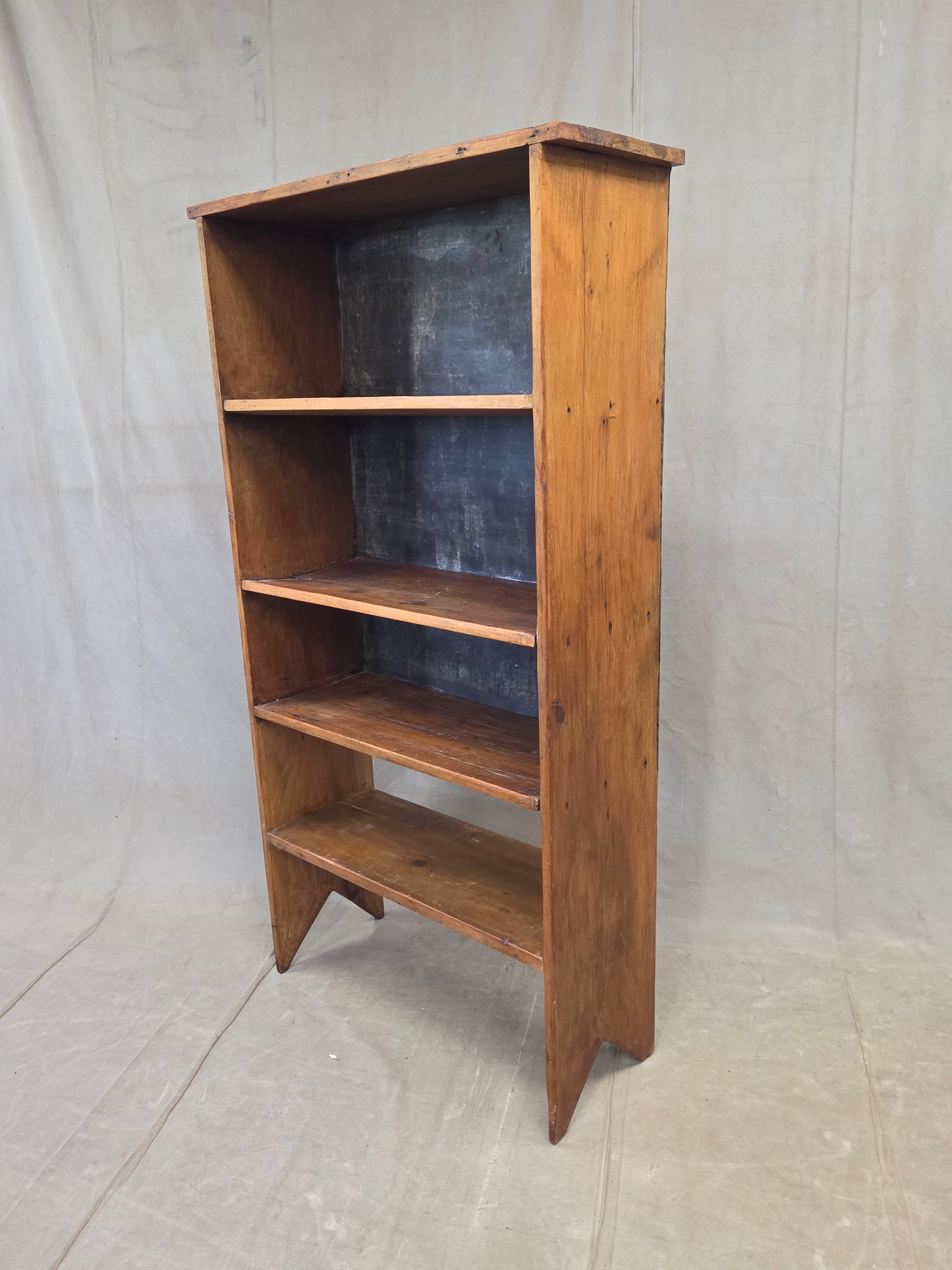 Vintage Rustic Primitive Handmade Pine Bookcase with Metal Backing