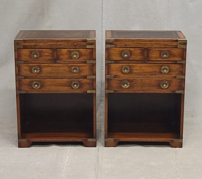 Vintage Campaign Style English Nightstands with Leather - a pair