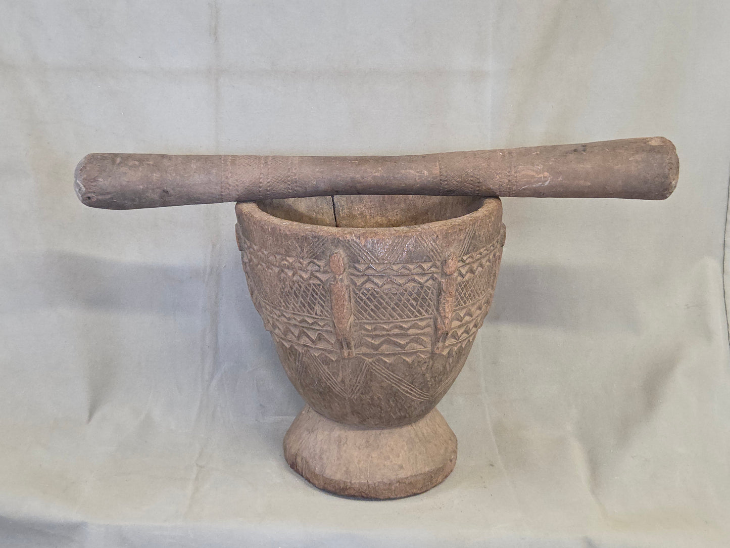 Old African Dogon Hand Carved Wood Oversized Mortar and Pestle