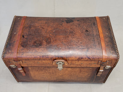 Antique Circa 1875 Sole Leather Clad Western Trunk