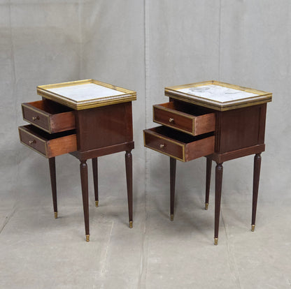 Vintage Mahogany and Marble Spanish Nightstands With Brass Ormolu - A Pair