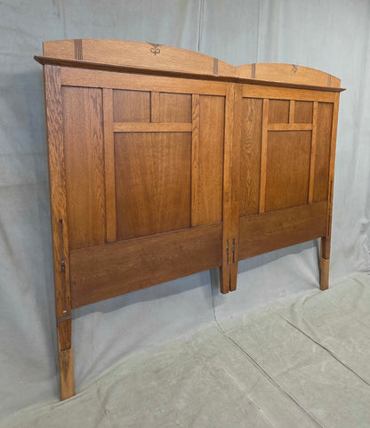 Antique Oak King Size Headboard, Arts & Crafts Style, USA, Circa 1920